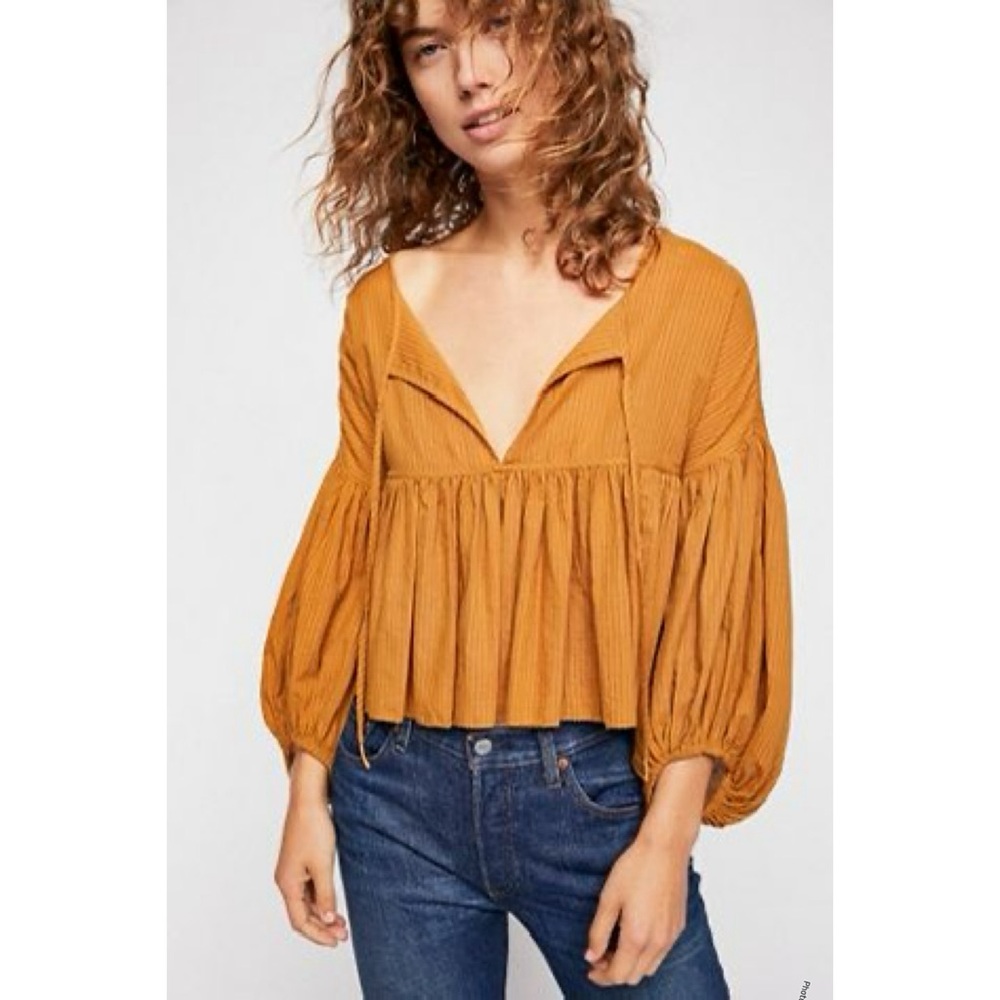 Free People Beaumont Mews Balloon Sleeve Top Size small